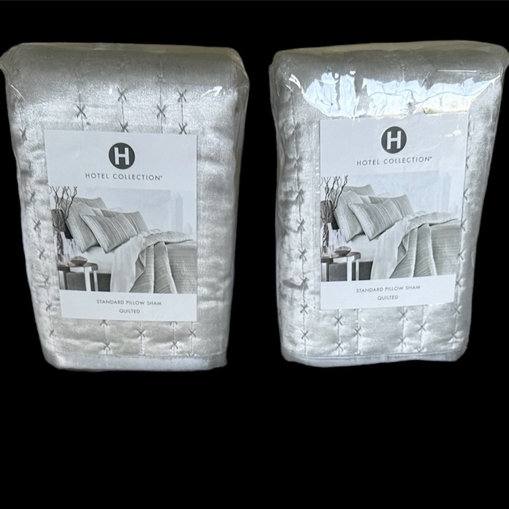 Hotel Collection 2 Pc Quilted Velvet Silver Pillow Shams NEW WITH TAGS
